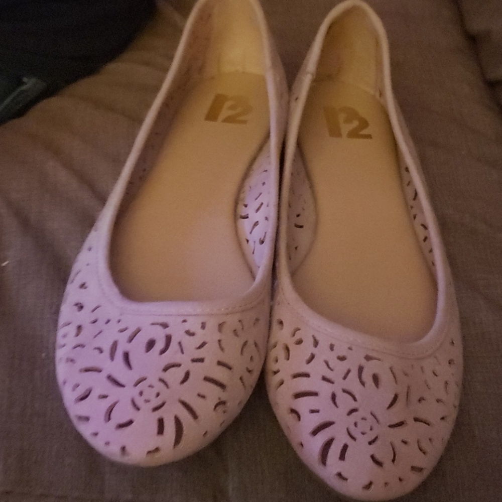 Tan flats with"scrollwork" pattern